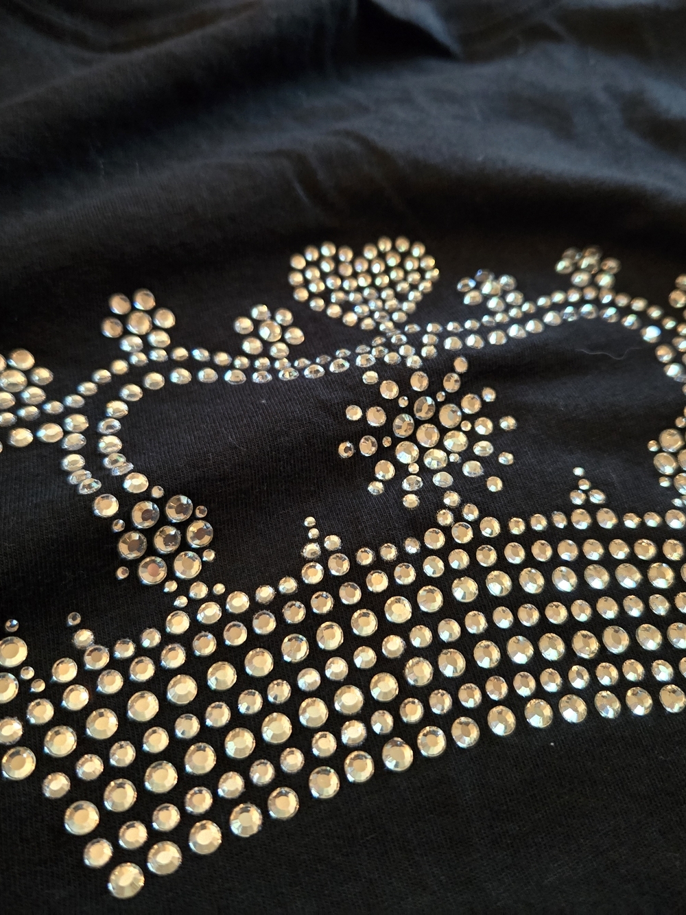 PINK Victoria's Secret Black Short Sleeve Tee with Clear Rhinestone Crown